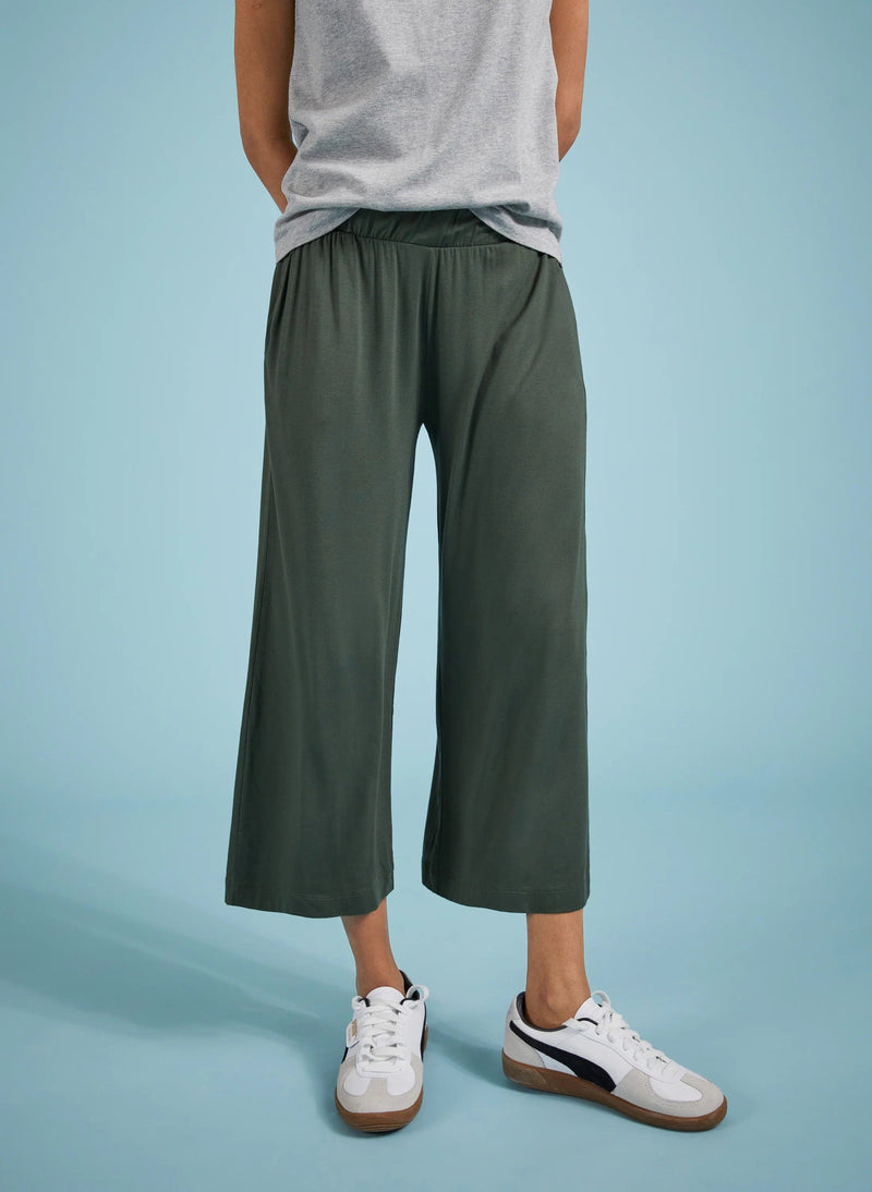 Baukjen Cropped LENZING™ ECOVERO™ Palazzo Trousers | Deep Khaki