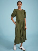 Immaculate Vegan - Baukjen Georgiana TENCEL™ Tiered Midi Dress | Dark Olive Dark Olive / UK6 / EU34 / US2