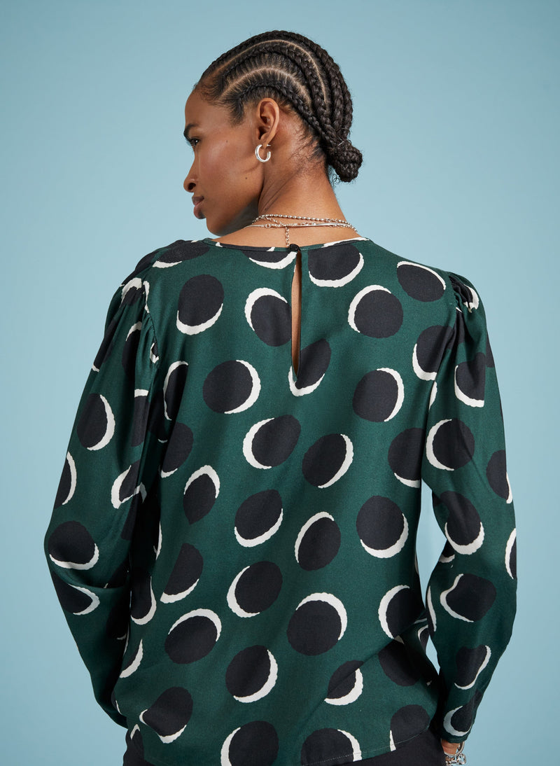 Baukjen Dottie Livaeco Viscose Printed Blouse | Green Shadow Spot