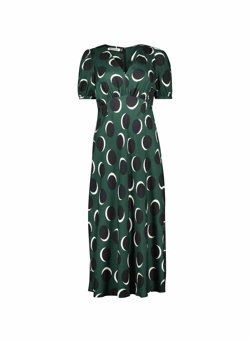 Baukjen Kaydence Livaeco Printed Midi Tea Dress | Green Shadow Spot Green Shadow Spot / UK6 / EU34 / US2