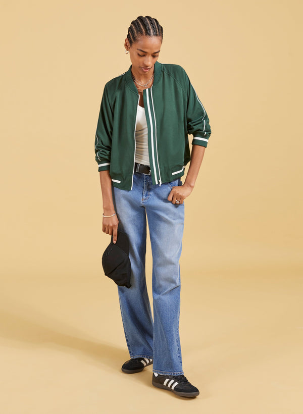 Baukjen Gretchen LENZING™ ECOVERO™ Cropped Bomber Jacket | Forest Green