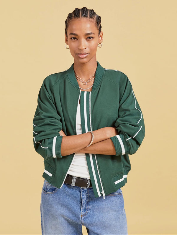 Baukjen Gretchen LENZING™ ECOVERO™ Cropped Bomber Jacket | Forest Green