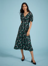 Immaculate Vegan - Baukjen Kaydence Livaeco Printed Midi Tea Dress | Green Shadow Spot