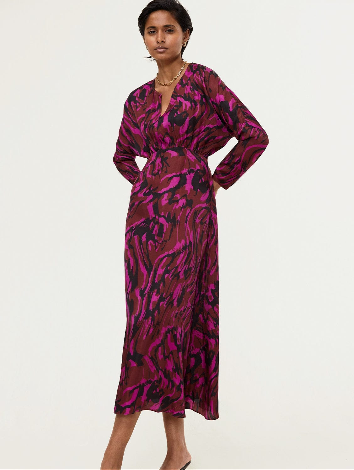 Baukjen Ekaterina Satin Dress Magenta Swirl / 6 (UK Size 6)