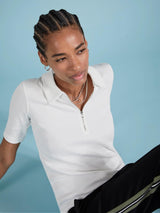 Immaculate Vegan - Baukjen Ivy Organic Cotton Rib Zip Collar Top | Soft White Soft White / UK6 / EU34 / US2