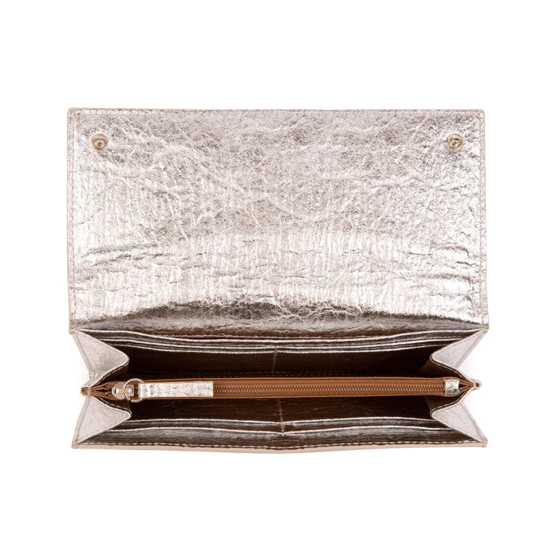 betterleather collective Silver Continental Wallet | The Cosette Pineapple Piñatex / Metallic