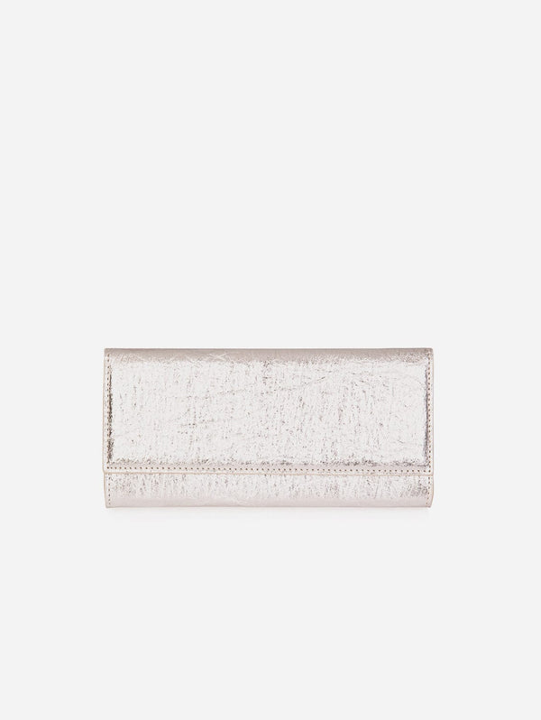 betterleather collective The Cosette  Piñatex Vegan Leather Continental Wallet | Silver Pineapple Piñatex / Metallic