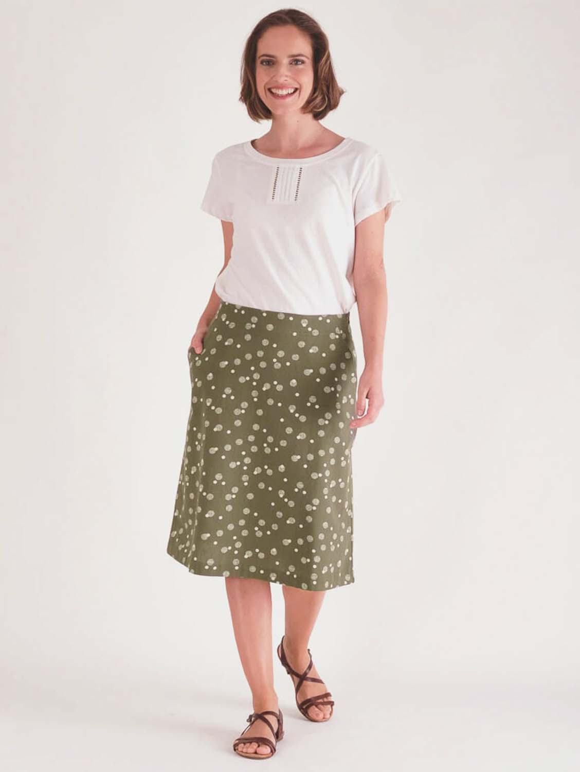 BIBICO Velma A-line Skirt 16UK / Dot Print Olive