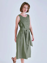 Immaculate Vegan - BIBICO Margot Linen Sleeveless Dress 8UK / Olive