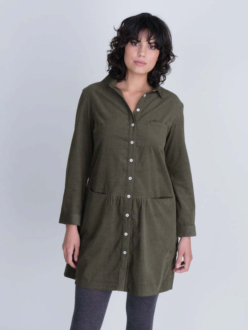BIBICO Olivia Shirt Dress 8UK (XS) / Green Cord