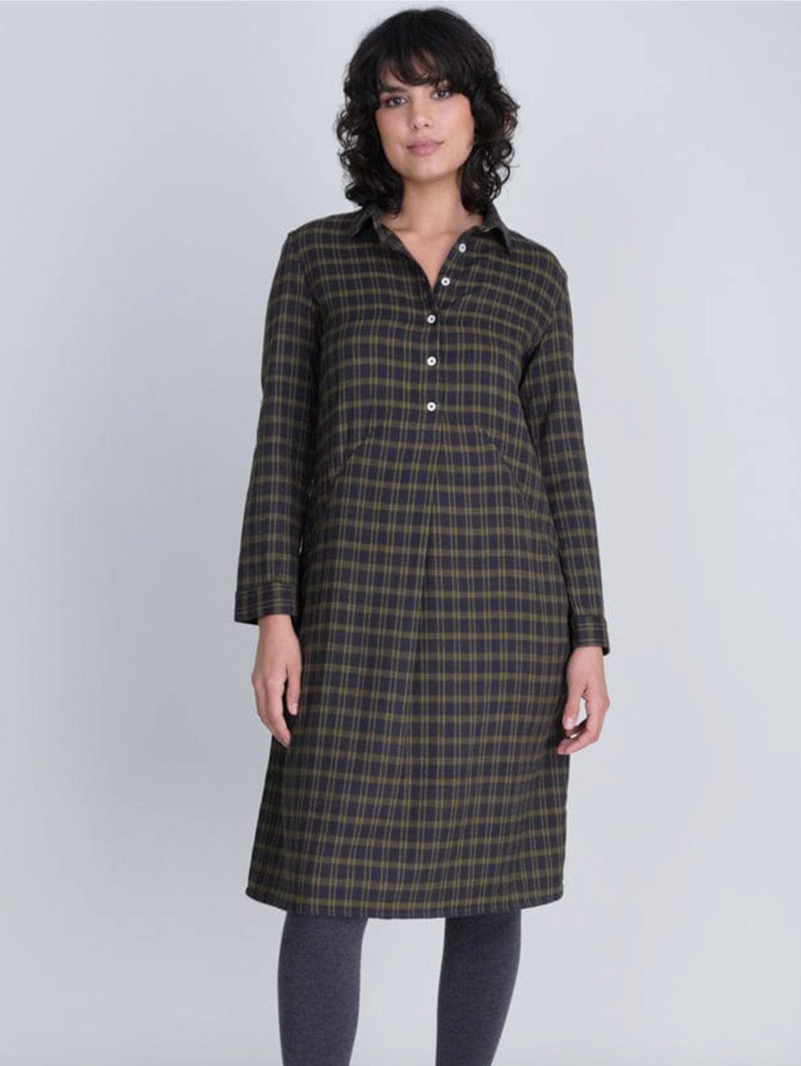 BIBICO Alexa Cotton Flannel Shirt Dress | Check