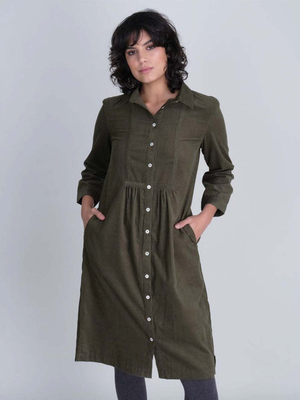 BIBICO Tala Cotton Corduroy Midi Dress | Olive