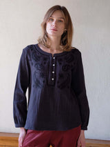 Immaculate Vegan - BIBICO Fara Embroidered Cotton Blouse | Grey UK8 / EU36 / US4