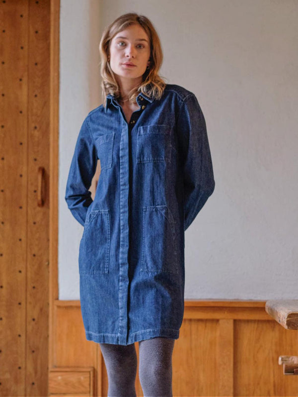 BIBICO Ocean Cotton Shirt Dress | Dark Blue Denim XS