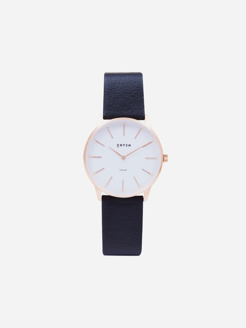 Solar Classic Appleskin Vegan Leather Watch | Rose Gold & Black