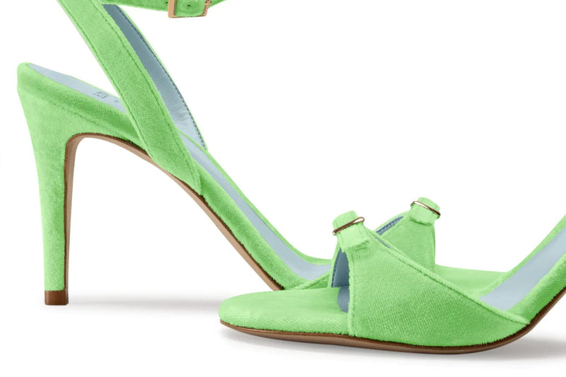 BLOOM Anna Vegan Velvet Heeled Snadals | Kiwi Green