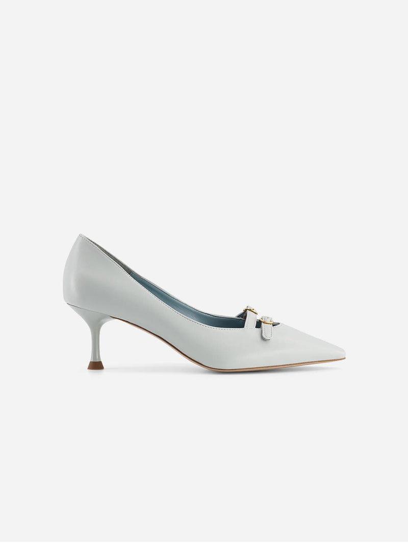 BLOOM Beryl Apple Leather Small Heel Pumps | Ice Blue