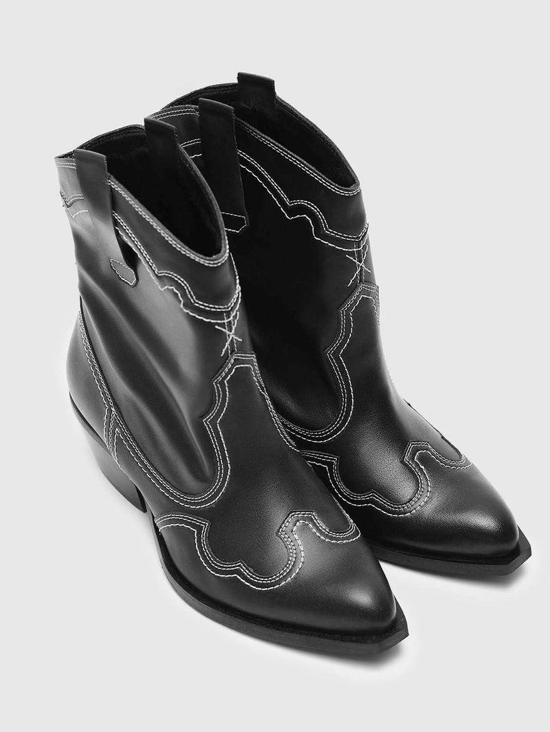 Bohema Stitchy Women's Corn Leather Vegan Cowboy Boots | Black UK3 / EU36 / US5