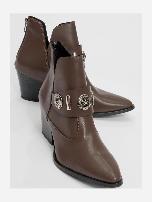 Prologue Shoes Kenda Brown Buckle Block Heel Boot (Women)