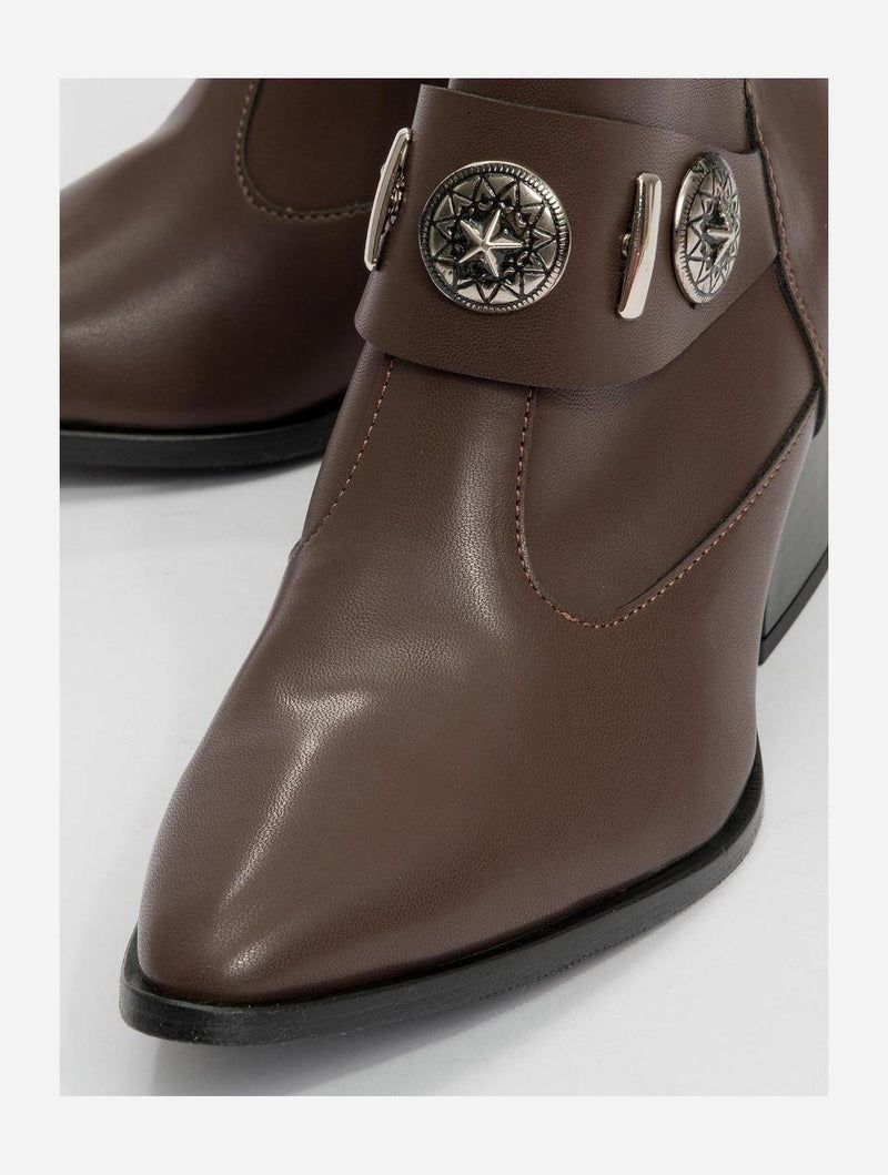 Prologue Shoes Kenda Brown Buckle Block Heel Boot (Women)