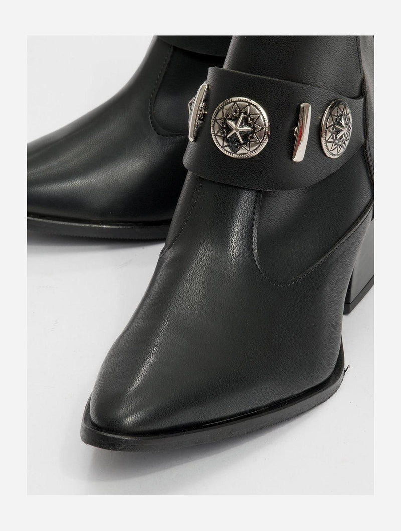Prologue Shoes Kenda Black Buckle Block Heel Boot (Women)