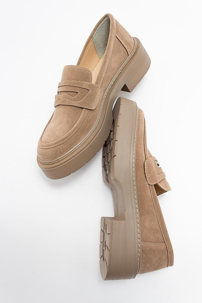 Josie Vegan Suede Platform Loafers | Beige