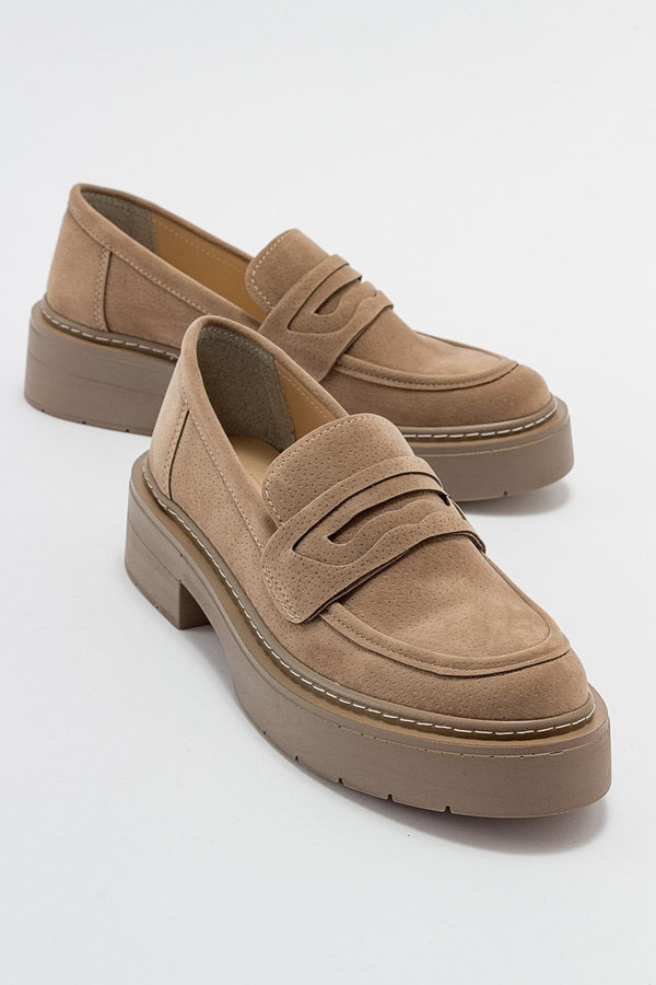 Josie Vegan Suede Platform Loafers | Beige