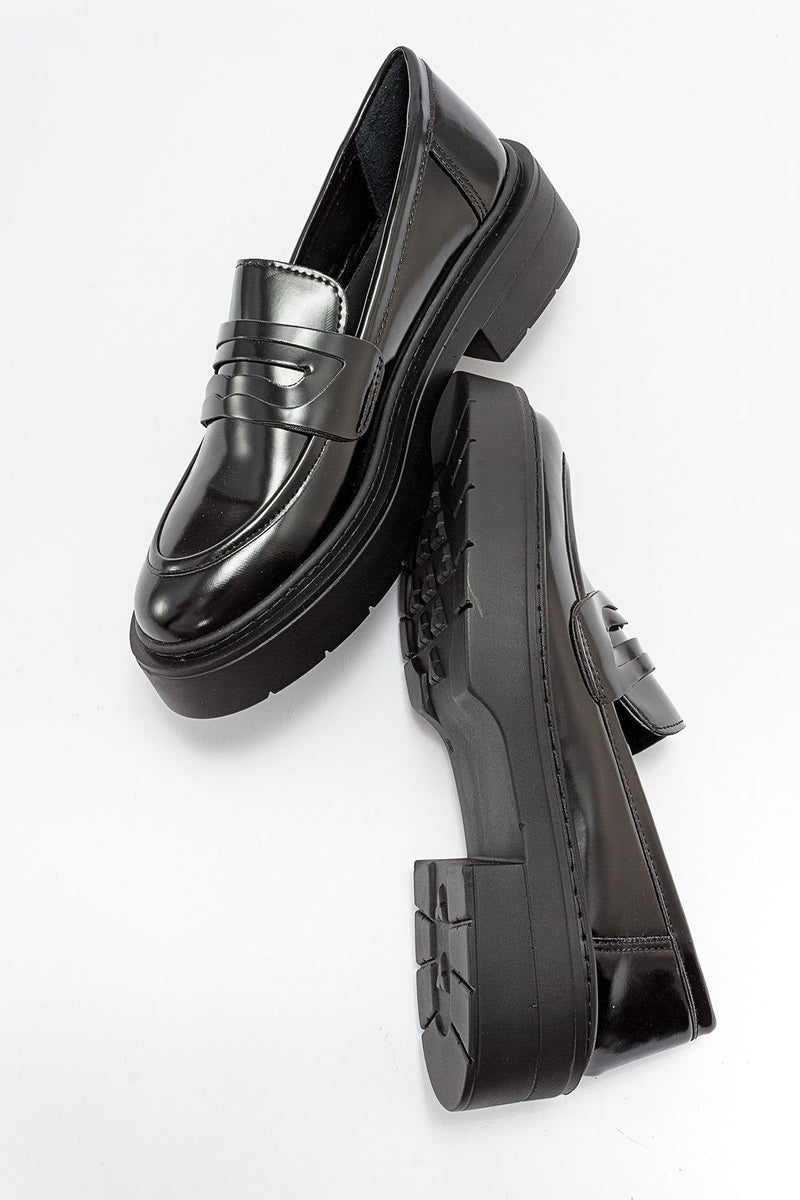 Josie Vegan Leather Platform Loafers | Black Patent