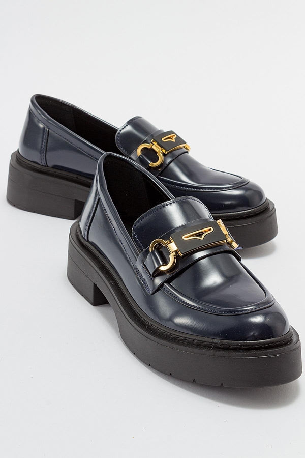 Simone Vegan Leather Bit Platform Loafers | Navy Patent