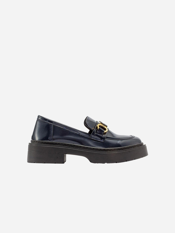 Simone Vegan Leather Bit Platform Loafers | Navy Patent