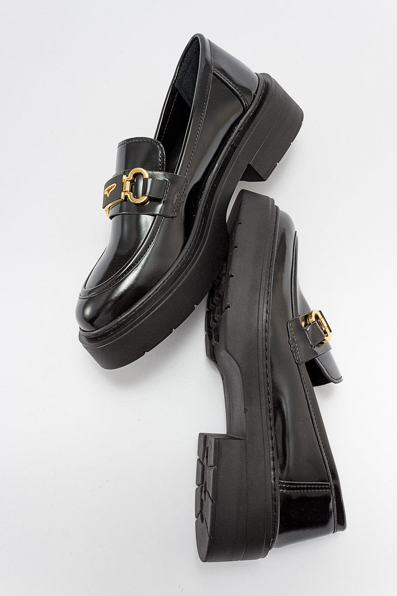 Prologue Shoes Simone - Black Patent Bit Platform Loafers