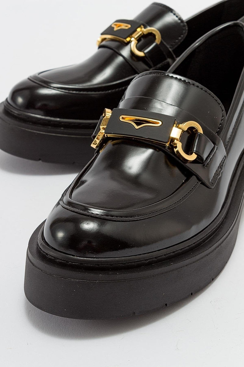 Prologue Shoes Simone - Black Patent Bit Platform Loafers