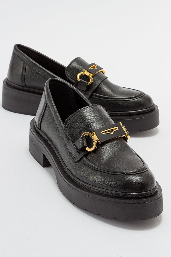 Simone Vegan Leather Bit Platform Loafers | Black