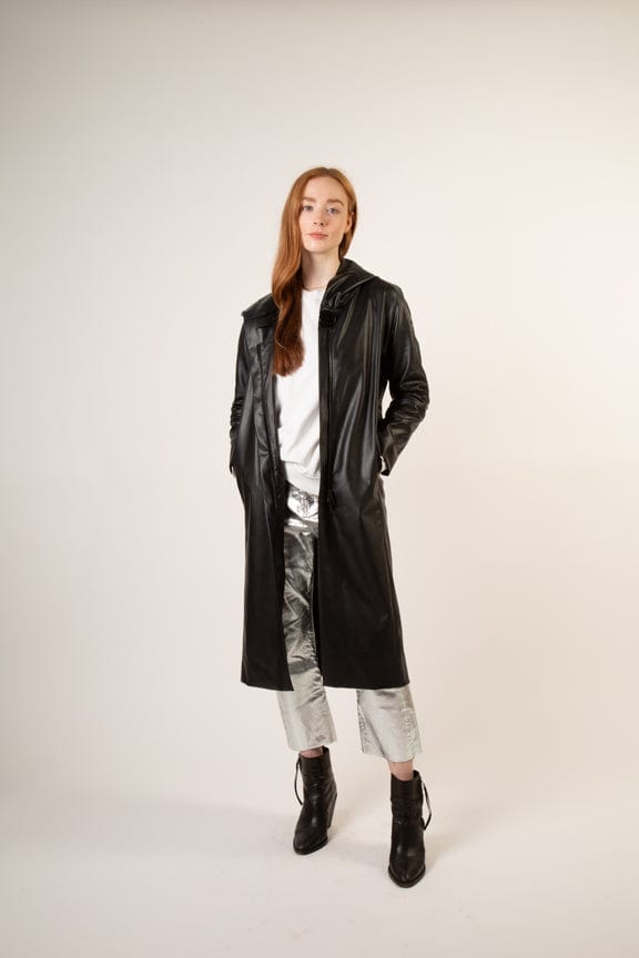 CULTHREAD Recycled Vegan Coffee Leather Long Coat | Black