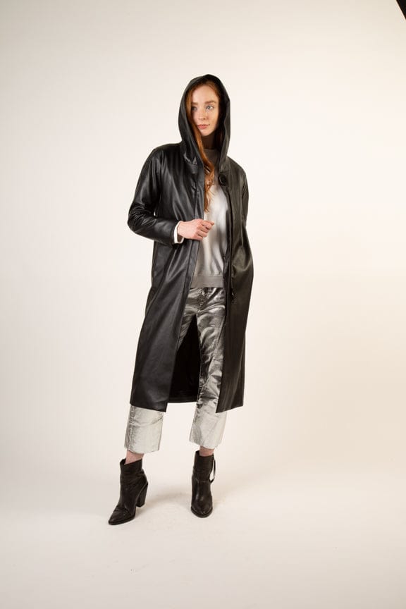 CULTHREAD Recycled Vegan Coffee Leather Long Coat | Black