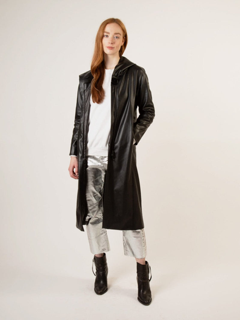 CULTHREAD Recycled Vegan Coffee Leather Long Coat | Black XS