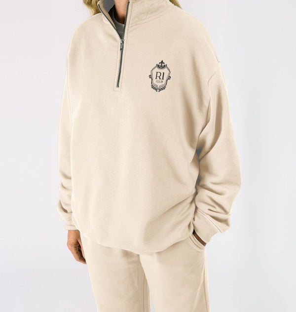 Reflexone R1 CLUB Unisex Organic Cotton Quarter Zip Sweatshirt | Cream