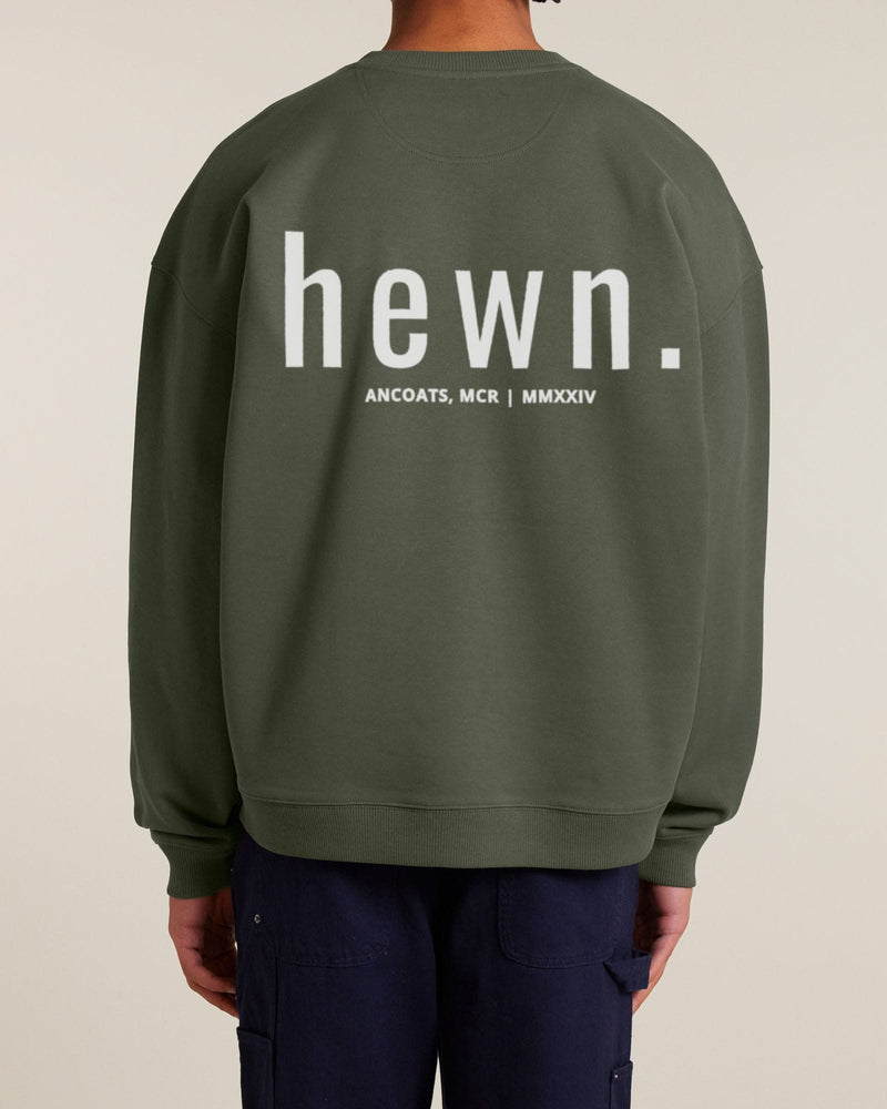 hewn. Mens Organic Cotton Signature Oversized Sweatshirt in Pine Green Khaki