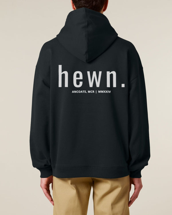 hewn. Mens Organic Cotton Signature Oversized Hoodie in Jet Black