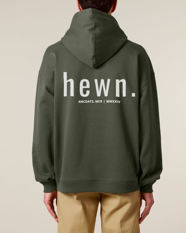 hewn. Mens Organic Cotton Signature Oversized Hoodie in Pine Green Khaki
