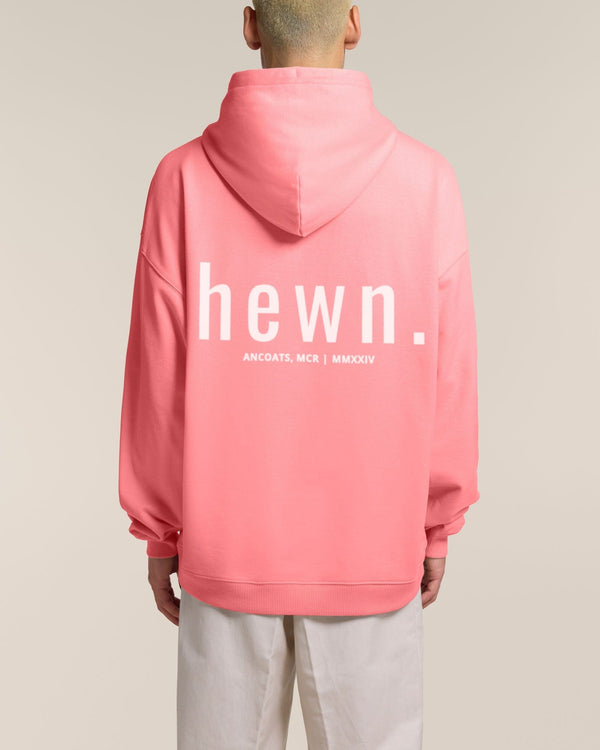 hewn. Mens Organic Cotton Signature Oversized Hoodie in Flamingo Pink