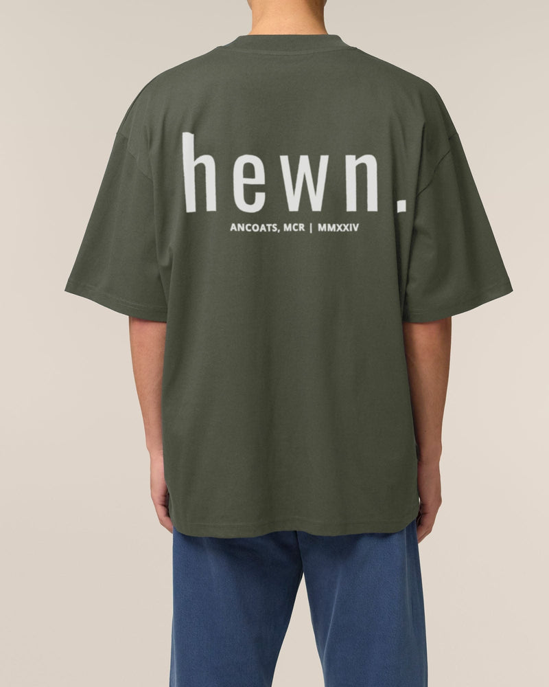 hewn. Mens Organic Cotton Signature Oversized T-shirt in Pine Green Khaki