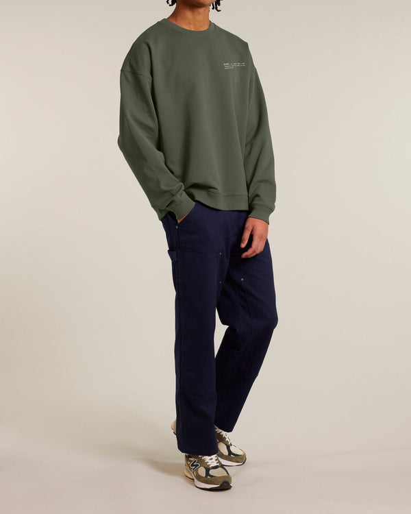 hewn. Mens Organic Cotton Signature Oversized Sweatshirt in Pine Green Khaki