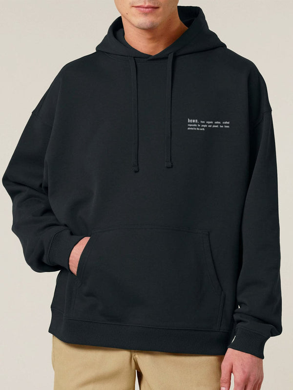 hewn. Mens Organic Cotton Signature Oversized Hoodie in Jet Black