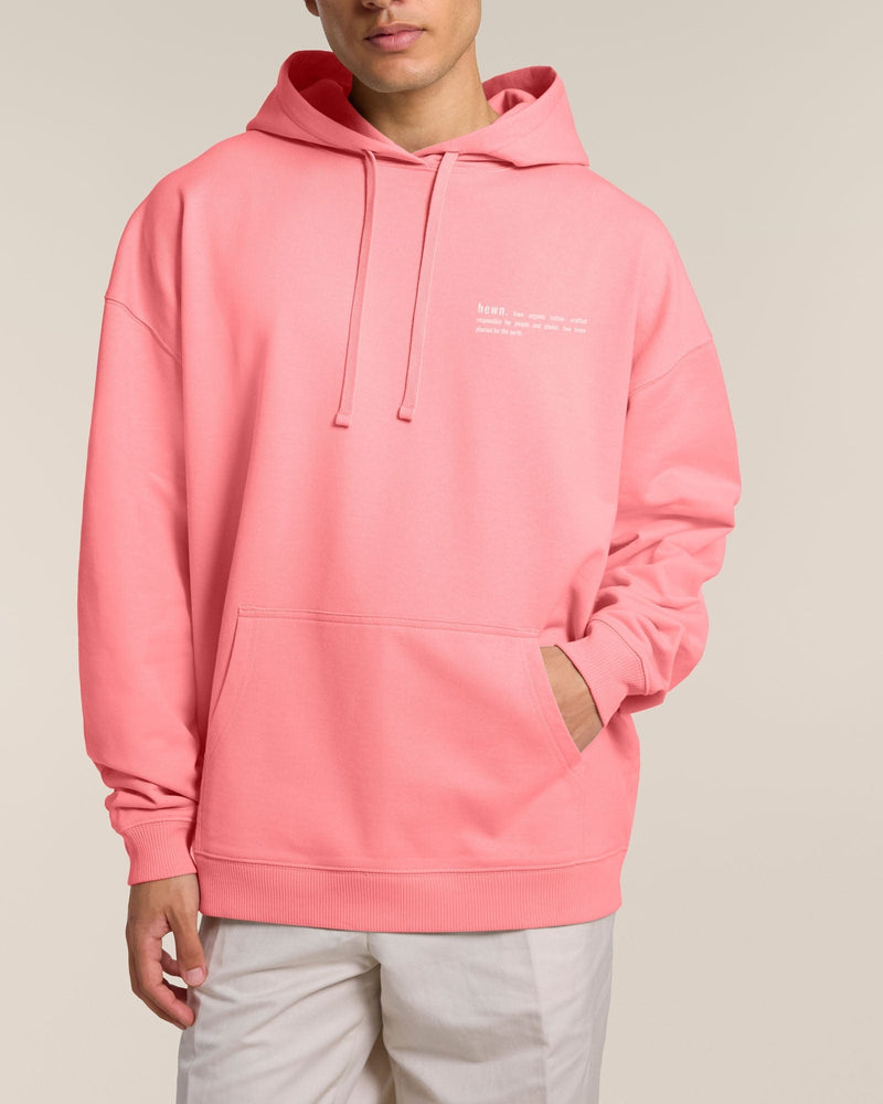hewn. Mens Organic Cotton Signature Oversized Hoodie in Flamingo Pink