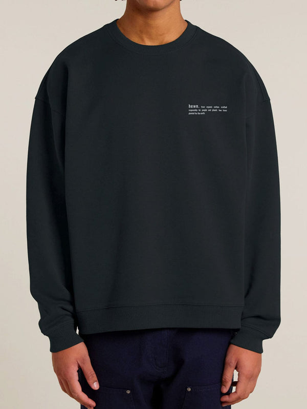 hewn. Mens Organic Cotton Signature Oversized Sweatshirt in Jet Black