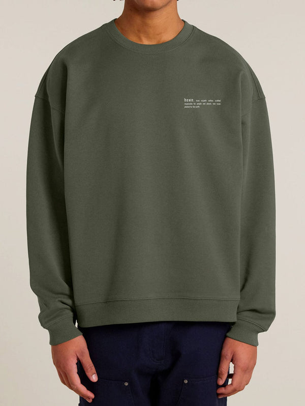 hewn. Mens Organic Cotton Signature Oversized Sweatshirt in Pine Green Khaki