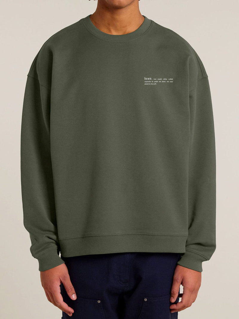 hewn. Mens Organic Cotton Signature Oversized Sweatshirt in Pine Green Khaki