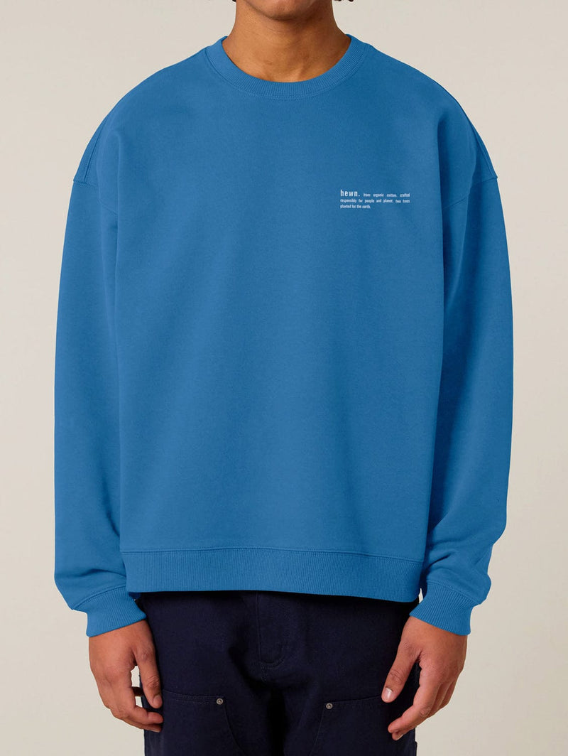 hewn. Mens Organic Cotton Signature Oversized Sweatshirt in Morpho Blue