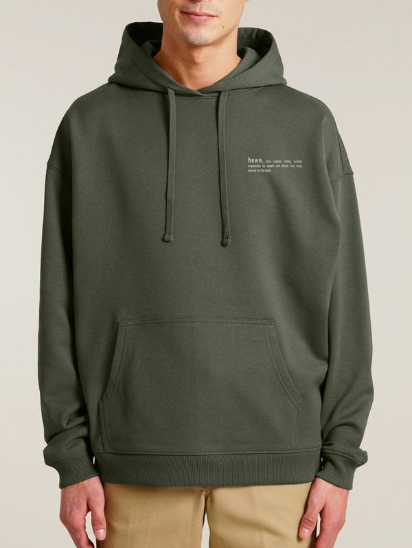 hewn. Mens Organic Cotton Signature Oversized Hoodie in Pine Green Khaki